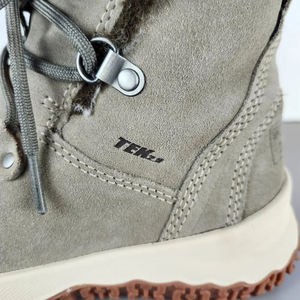 LL Bean Women's Day Venture Insulated Boot, Lace-Up, River Rock Faux Fur Size 6
